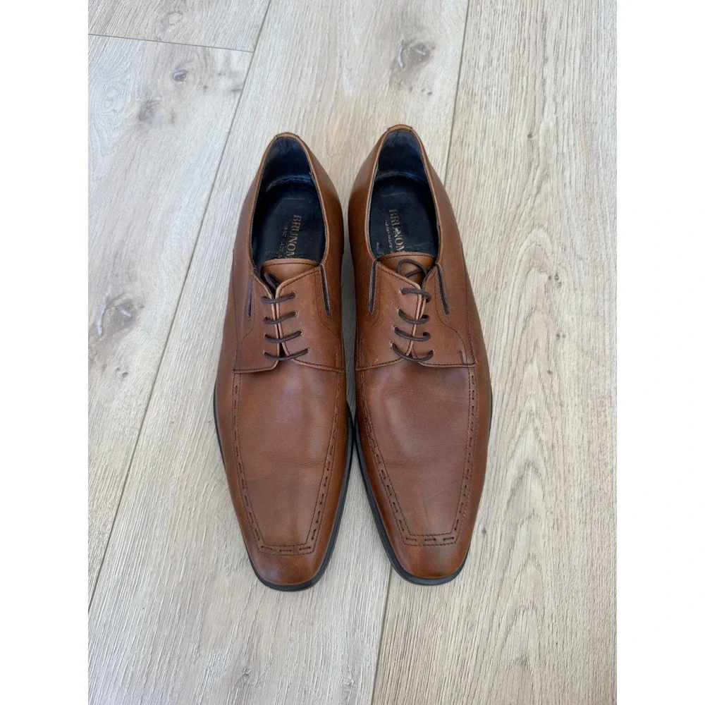 Bruno Magli Men's 7.5 M Brown Leather Derby Dress Shoes Apron Toe Made in Italy